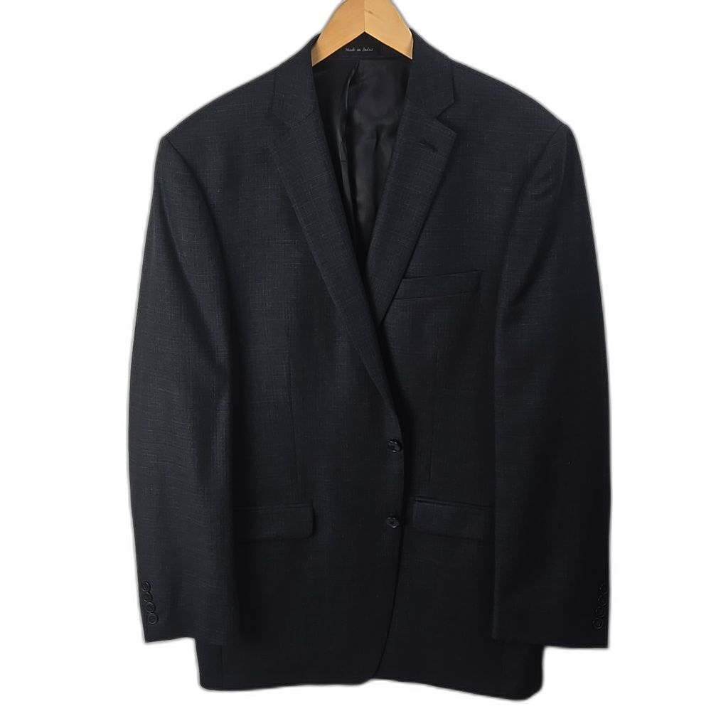 Calvin Klein Mens Black Wool Notch Lapel Two Button Blazer Sz 42L Professional